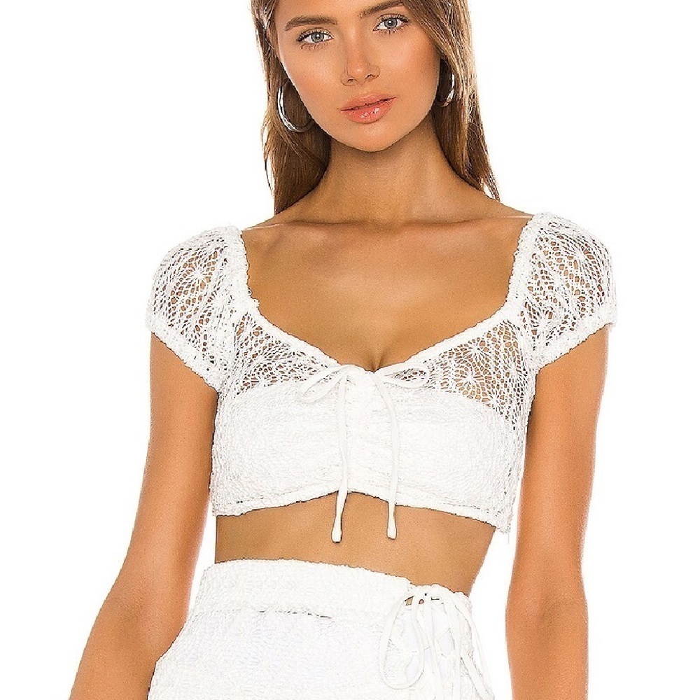 Lovers + Friends Calico Crop Top in White Crochet